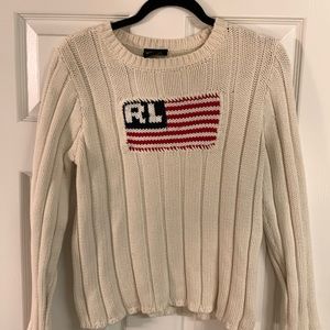 Polo by Ralph Lauren American Flag Cable Knit Sweater Size L